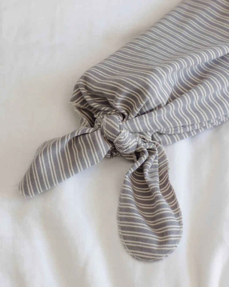 Knotted Baby Gown & Hat Set - Slate Micro Stripe - OS
