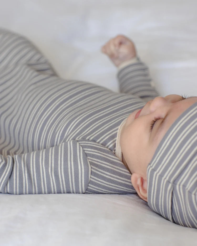 Knotted Baby Gown & Hat Set - Slate Micro Stripe - OS