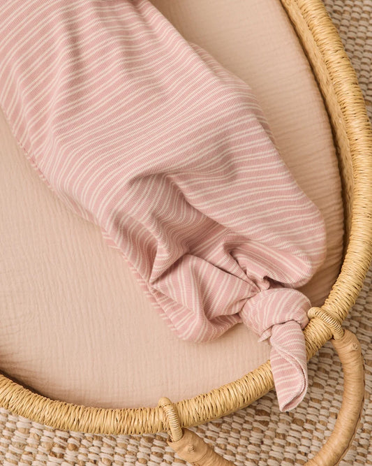 Knotted Baby Gown & Hat Set - Dusty Rose Micro Stripe - OS