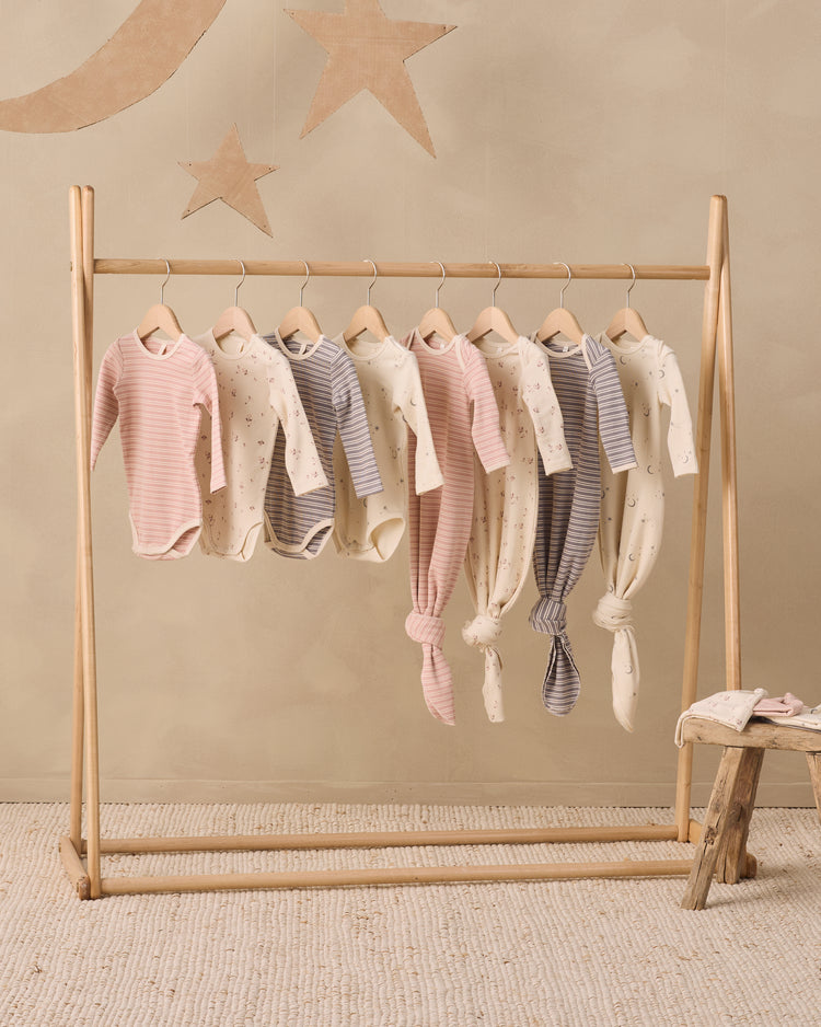 Knotted Baby Gown & Hat Set - Slate Micro Stripe - OS