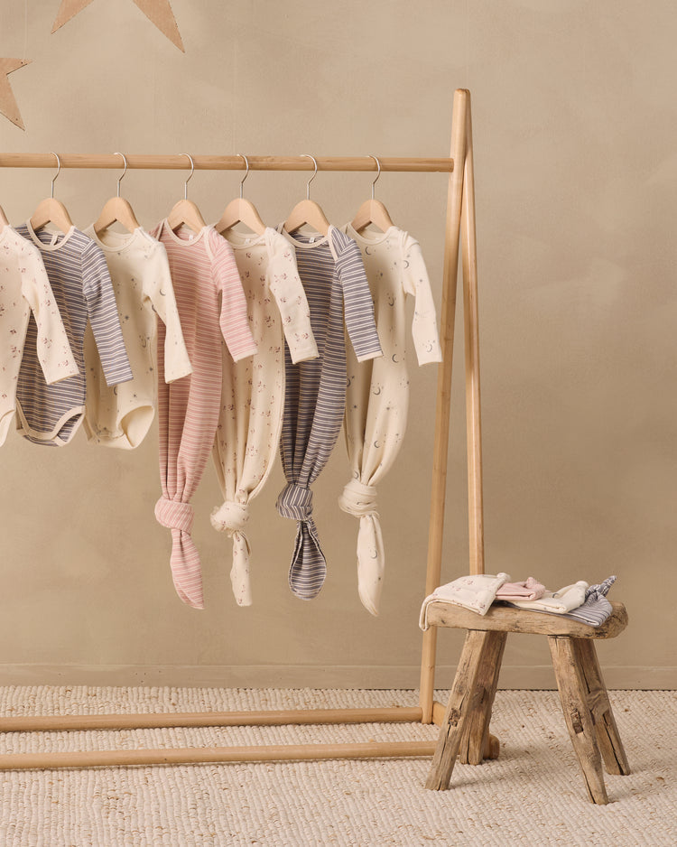 Knotted Baby Gown & Hat Set - Dusty Rose Micro Stripe - OS