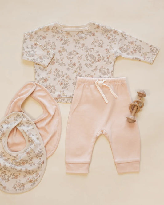 Jersey Snap Bib, 2 Pack - Floral Vine, Dusty Rose