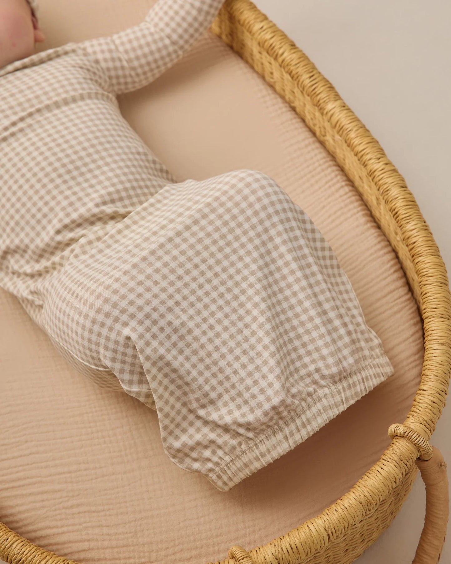 Bamboo Baby Gown + Hat Set - Oat Gingham - NB
