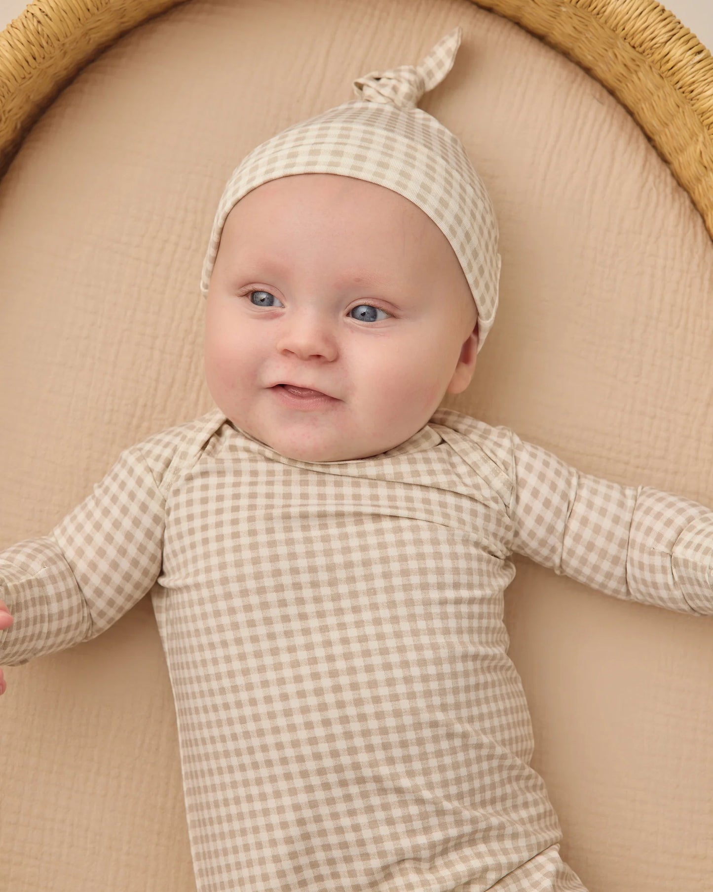 Bamboo Baby Gown + Hat Set - Oat Gingham - NB