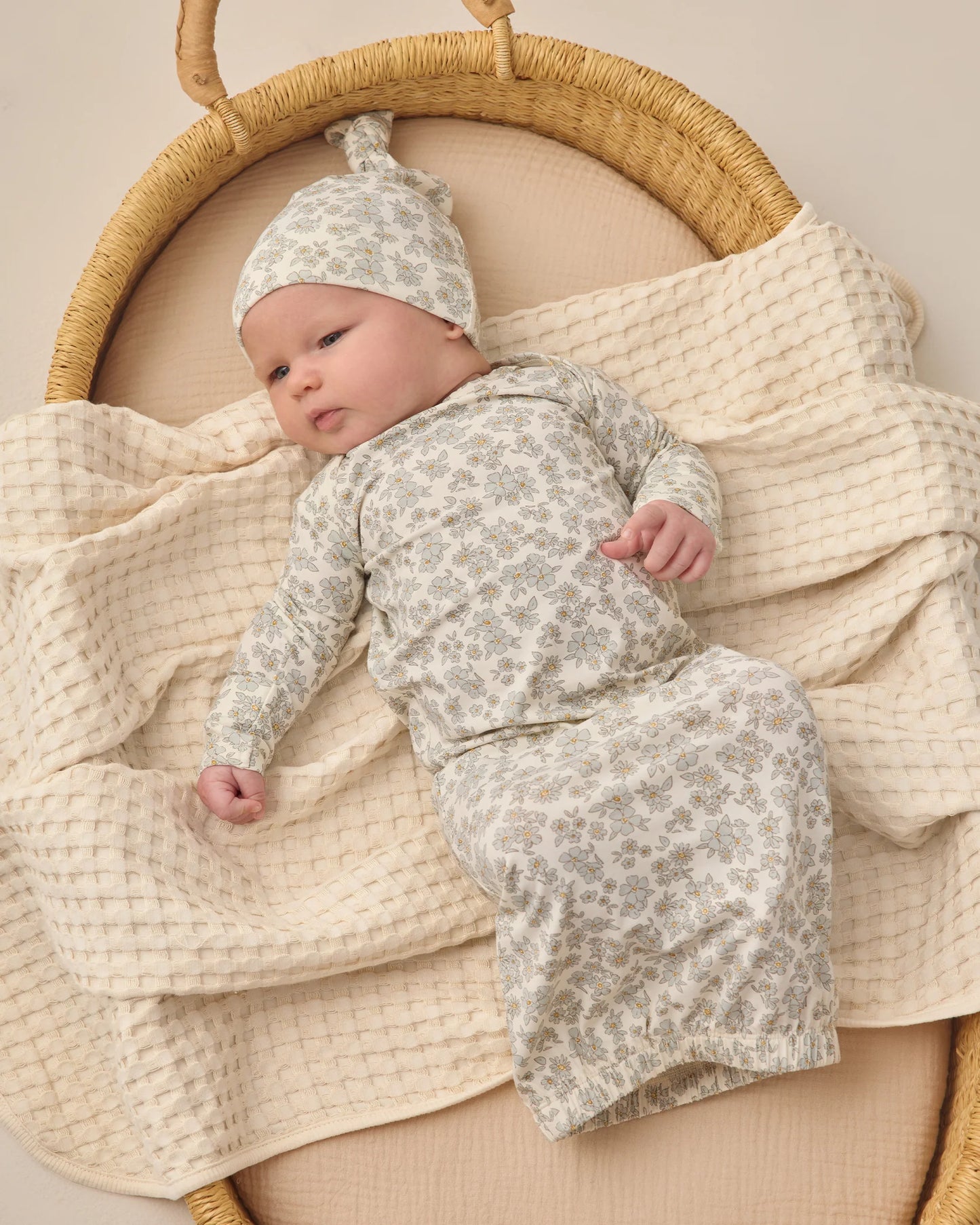 Bamboo Baby Gown + Hat Set - Blue Floral - NB