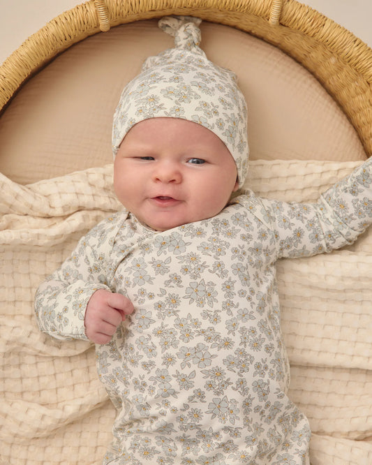 Bamboo Baby Gown + Hat Set - Blue Floral - NB