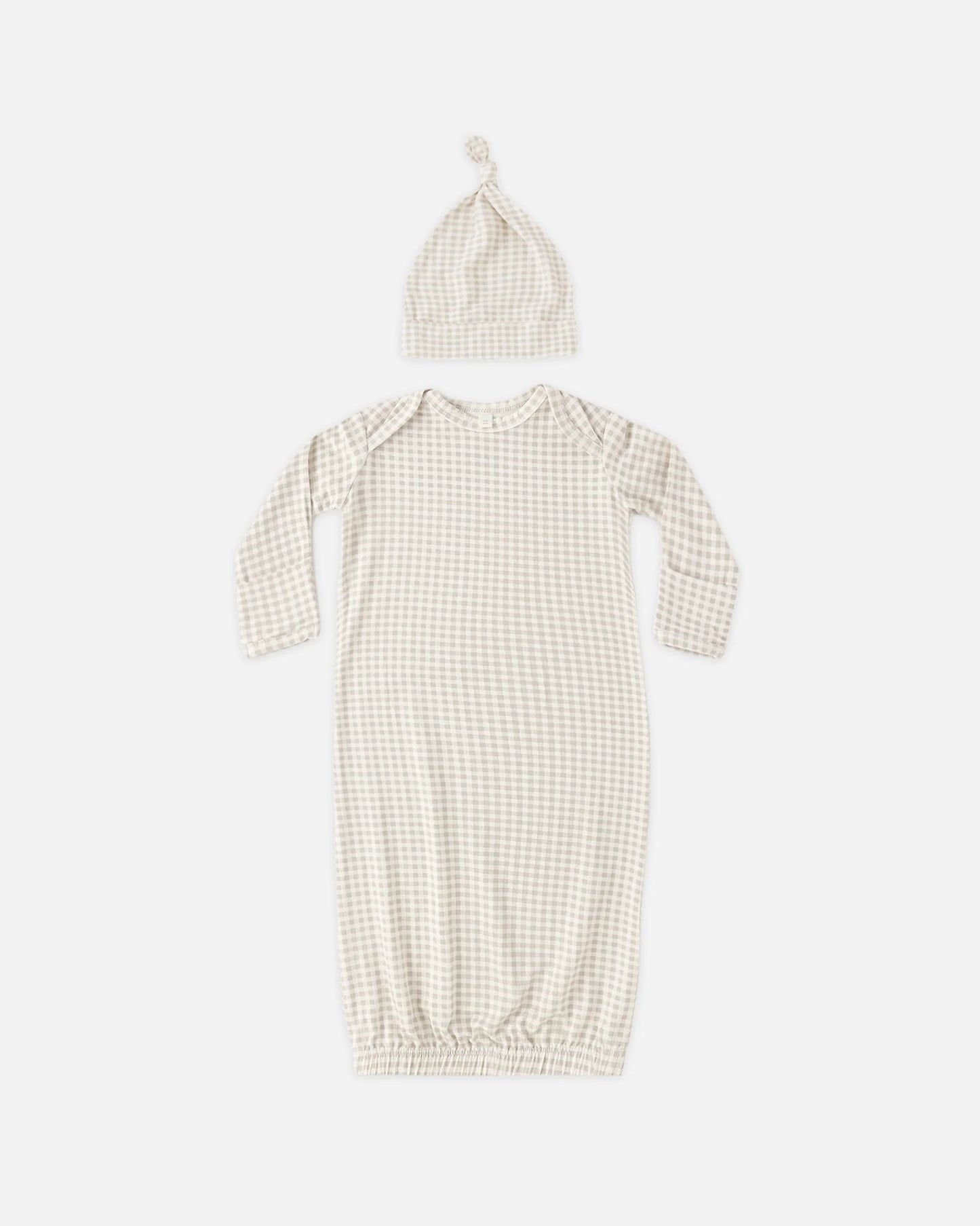 Bamboo Baby Gown + Hat Set - Oat Gingham - NB