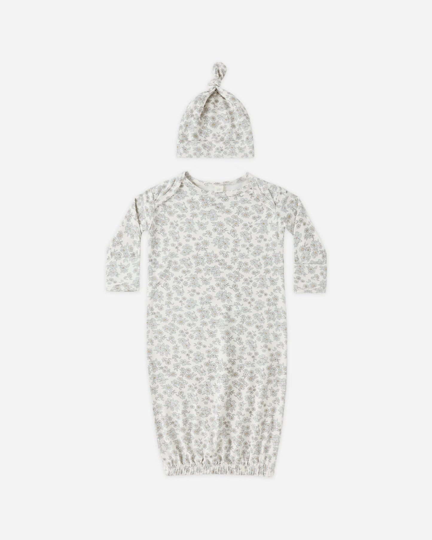 Bamboo Baby Gown + Hat Set - Blue Floral - NB