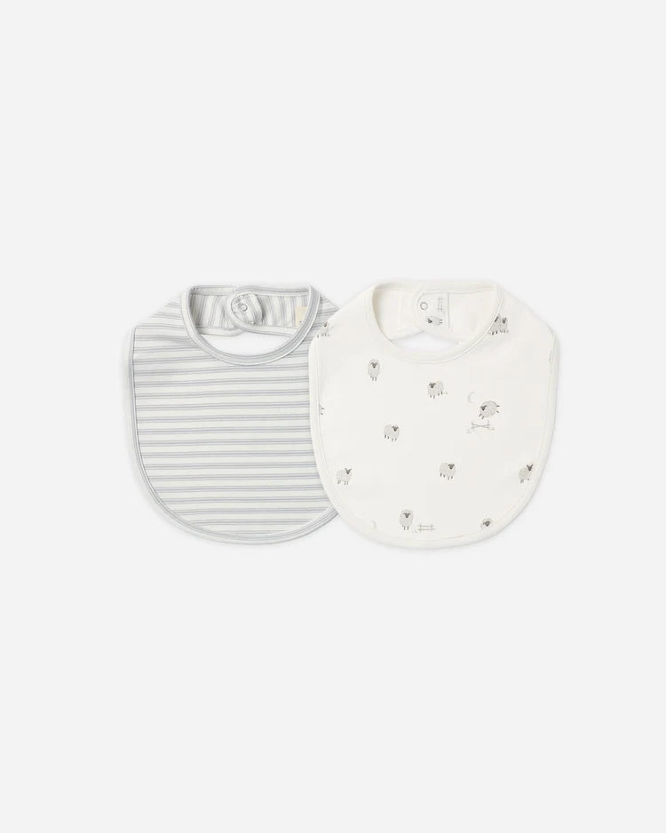 Jersey Snap Bib, 2 Pack - Sheep, Cloud Stripe