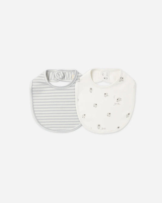 Jersey Snap Bib, 2 Pack - Sheep, Cloud Stripe