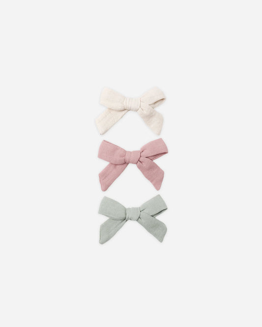 Bow W. Clip Set of 3 - Natural, Mauve, Sage