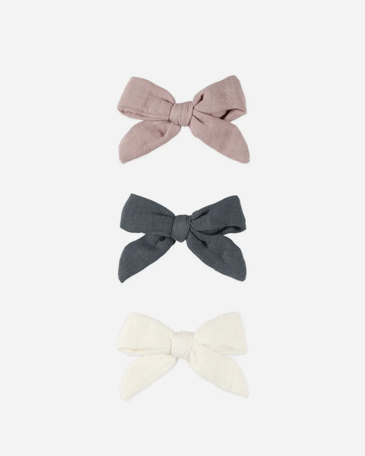 Bow W. Clip Set of 3 - Indigo, Mauve, Ivory