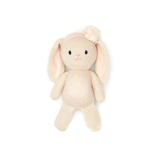 Baby Bunny Girl with Pompom 8" - Natural & Pink