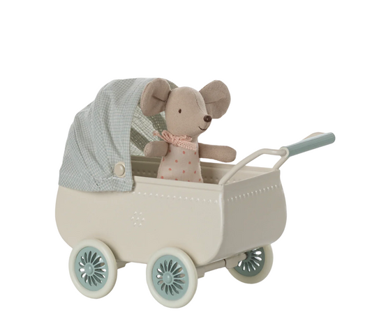 Pram with baby mouse - Mint
