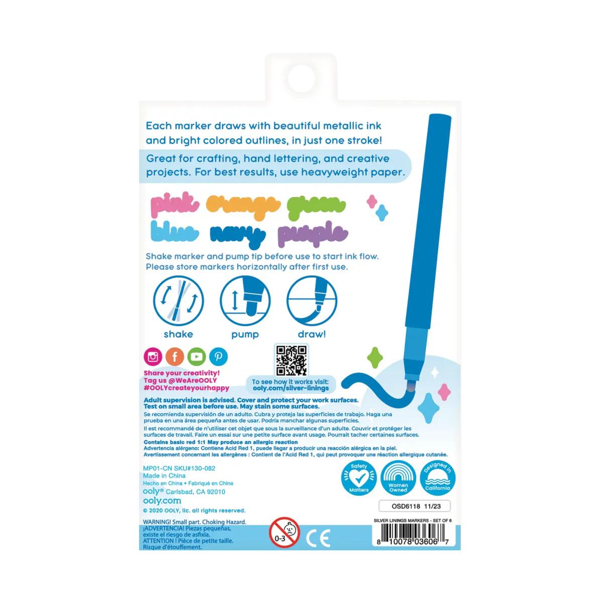 Silver Linings: Colorful Outline Markers (Set of 6)