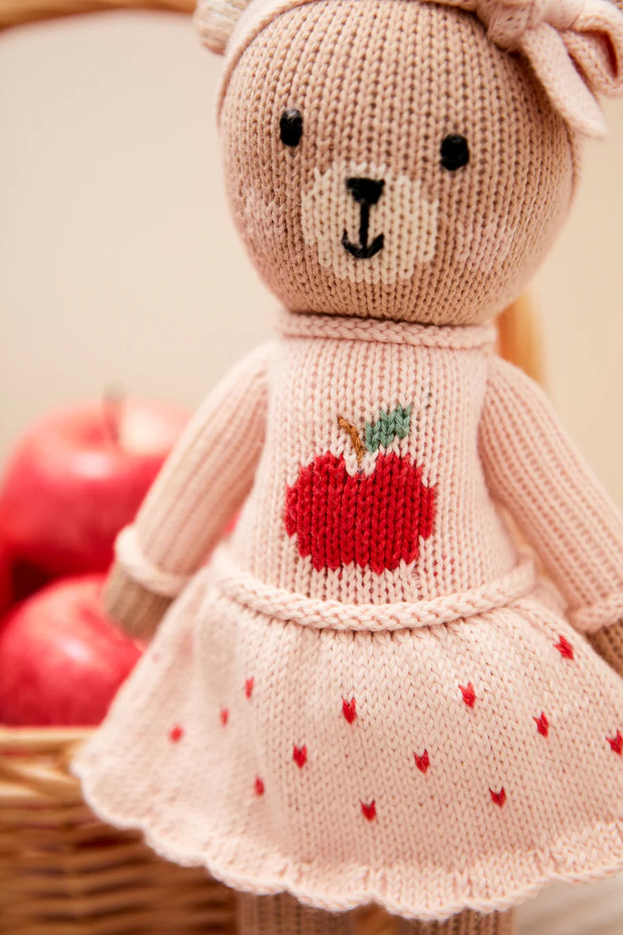 Emma the Bear with Apple - Pink/Red
