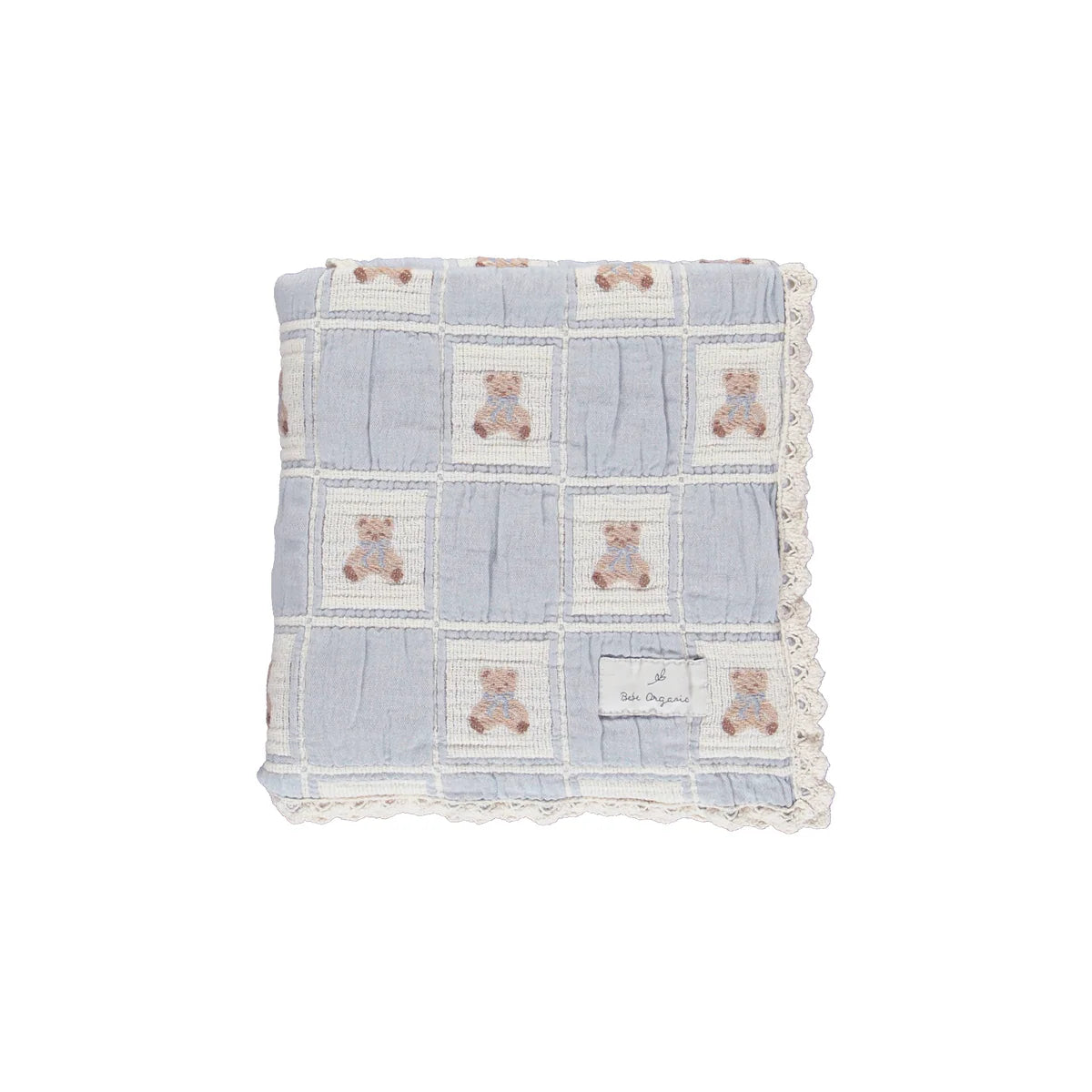 Teddy Bear Blanket - Blue Teddy Patchwork - Baby Size
