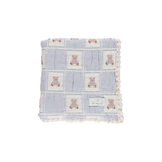 Teddy Bear Blanket - Blue Teddy Patchwork - Baby Size