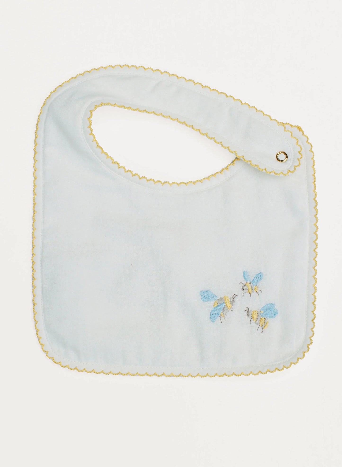 Embroidered Bee Bib - White