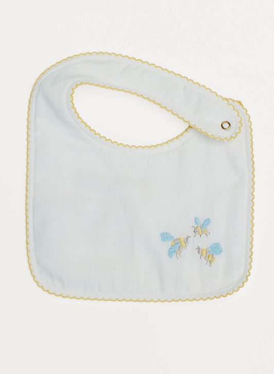 Embroidered Bee Bib - White