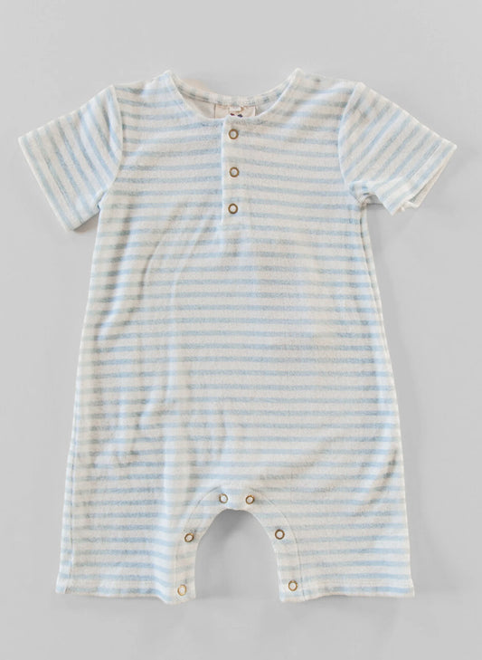 Walker Terry Romper - Blue & White Stripe