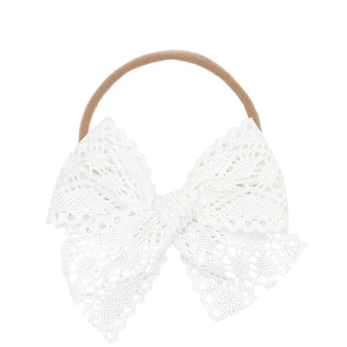 Lace Bow - White Crochet Headband - OS