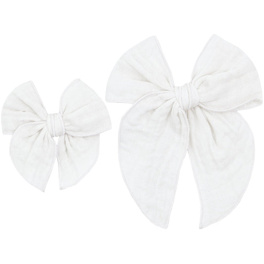 Cloud Muslin Heirloom Bow - White Clip - Large / Alligator Clip