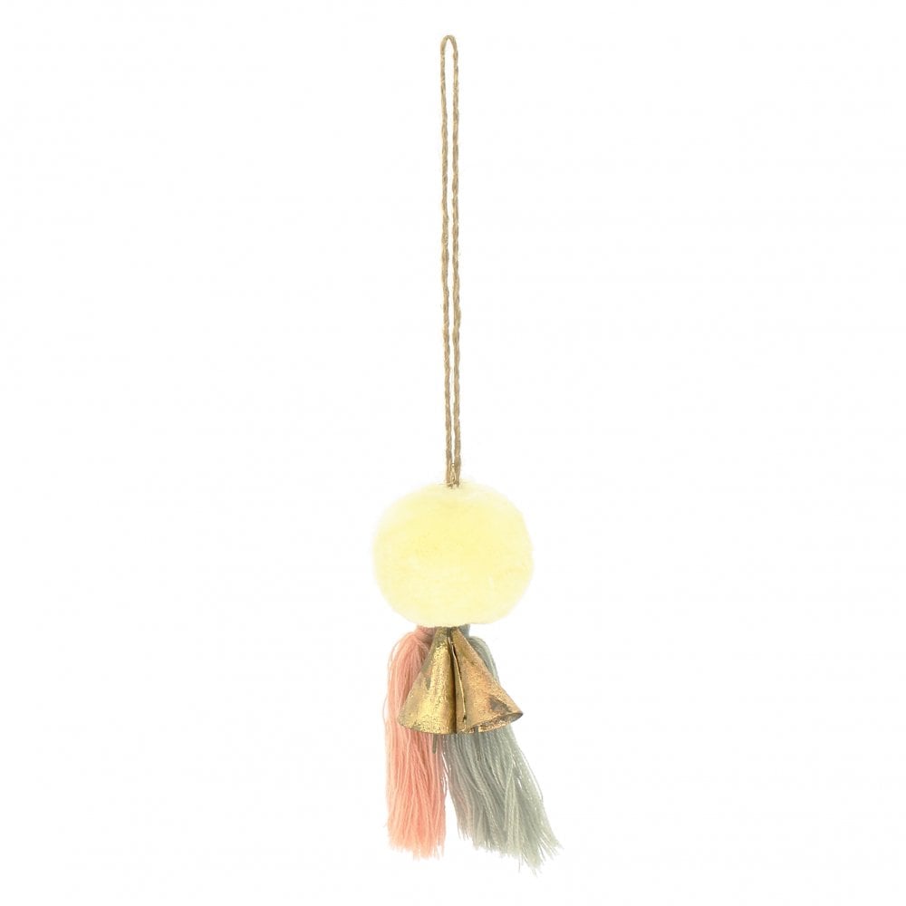 Cream Pom Pom with Pink & Grey Tassels