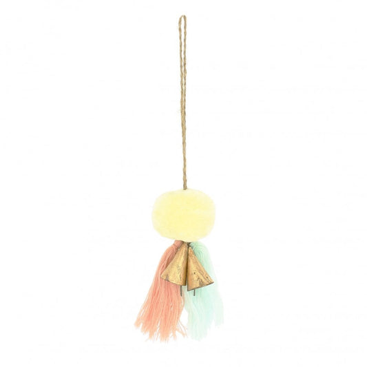 Cream Pom Pom w/Blue&Pink Tassels