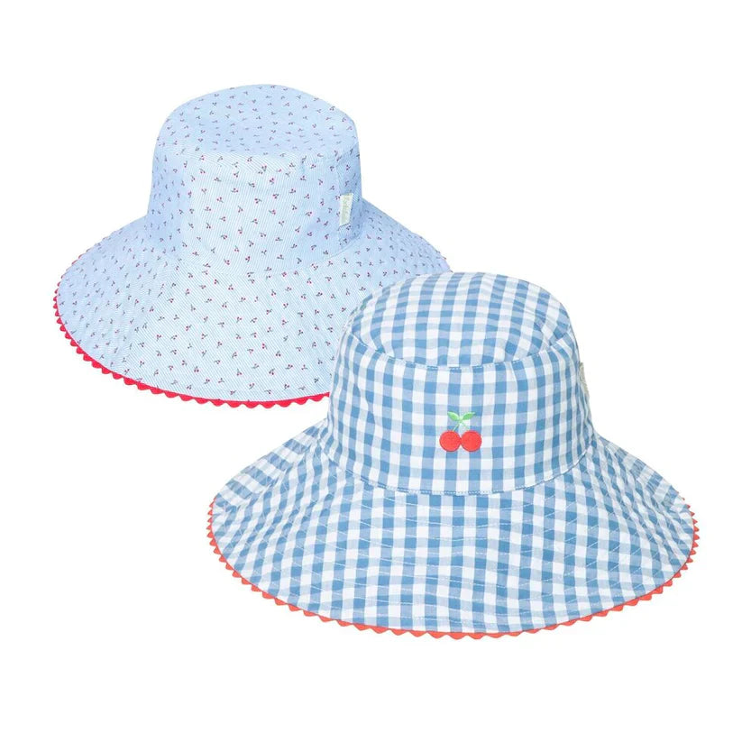 Cherry Gingham Reversible Sun Hat 3-6Y