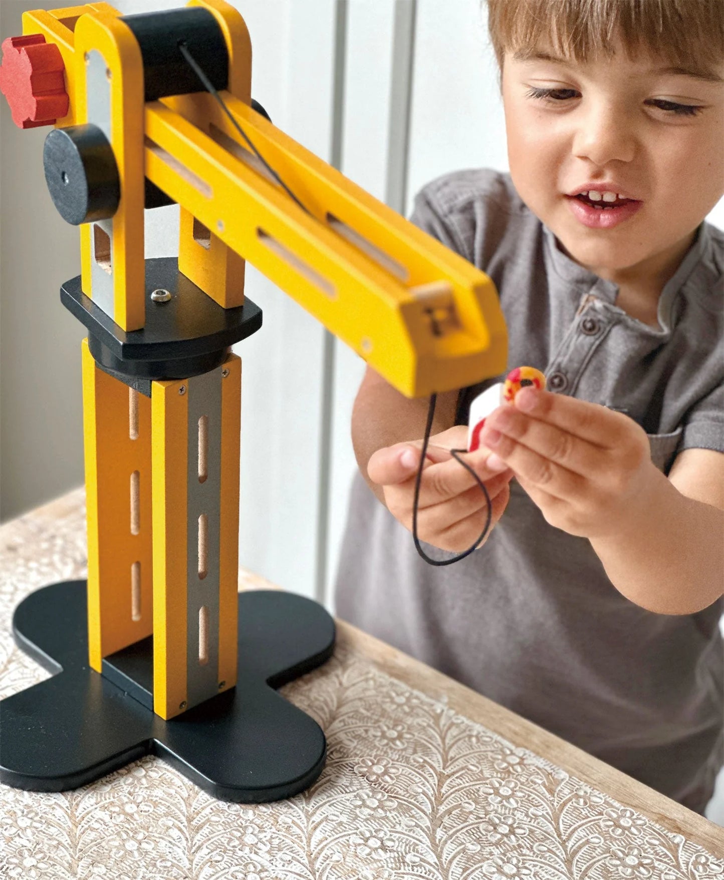 Wooden Big Yellow Toy Crane – 3+ Years