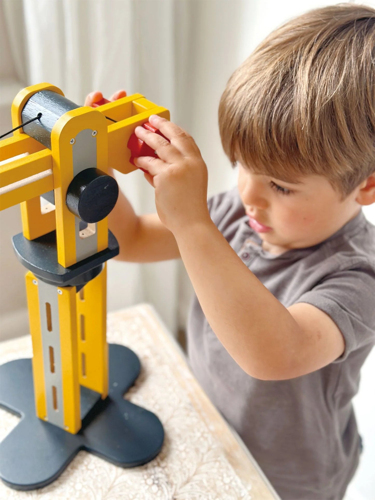 Wooden Big Yellow Toy Crane – 3+ Years