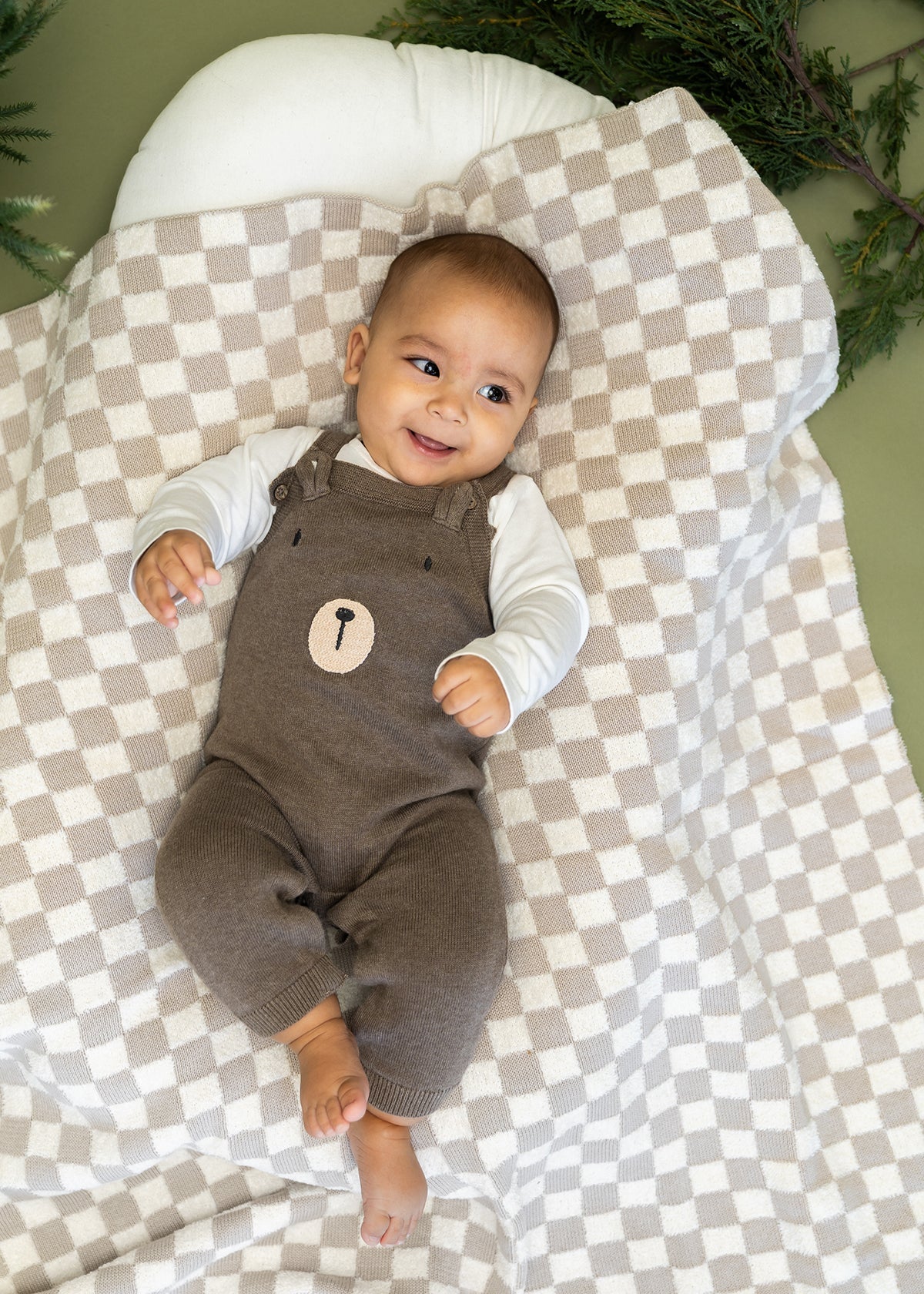 Terry Knit Baby Blanket - Tan Check