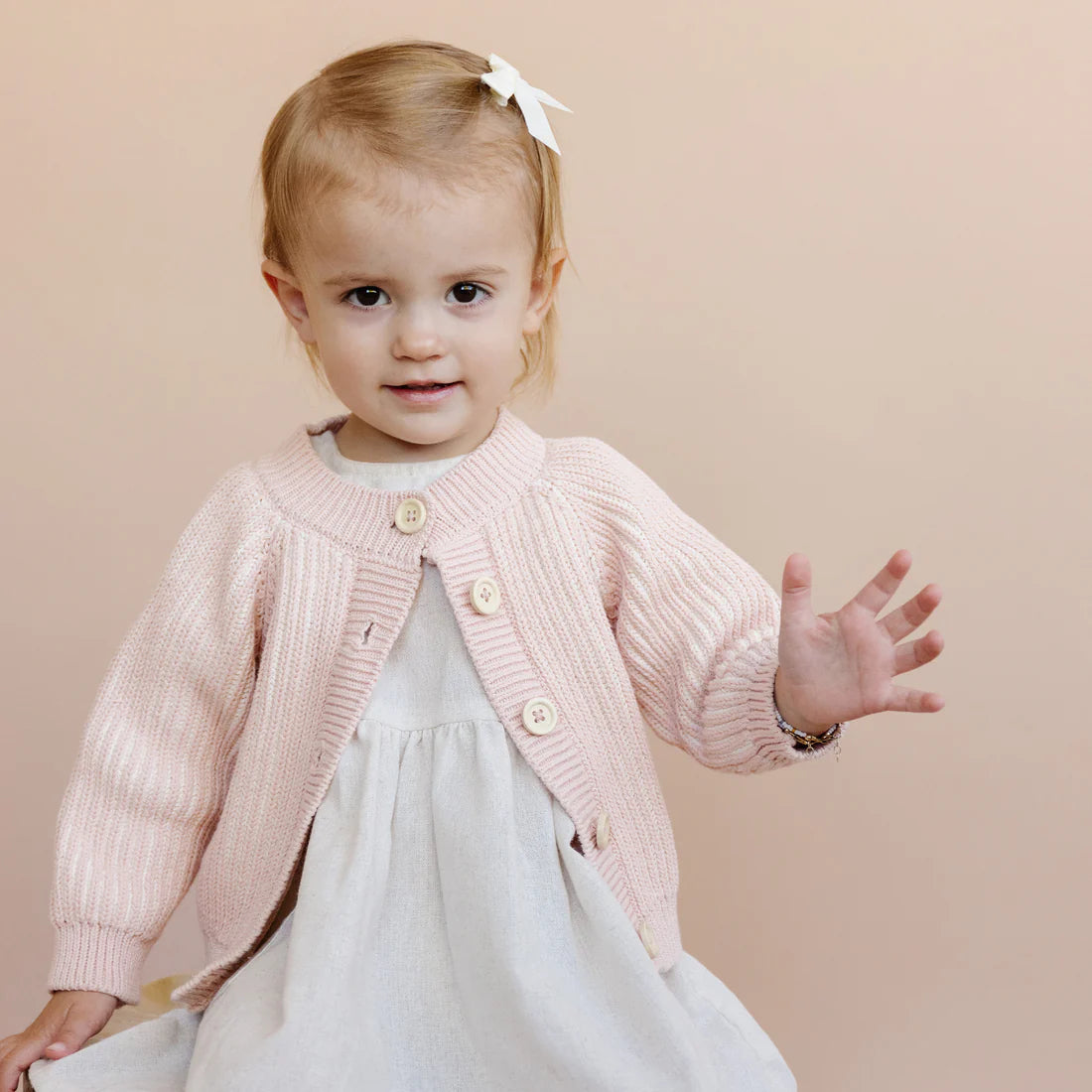Cotton Brioche Cardigan Blush 12-24M