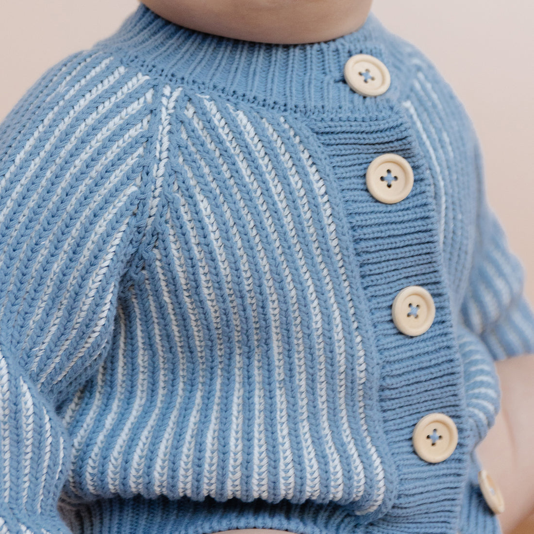 Cotton Brioche Cardigan Blue 2-3Y