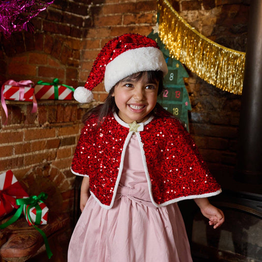 Jolly Santa Sequin Velvet Hat (3-10 Years)