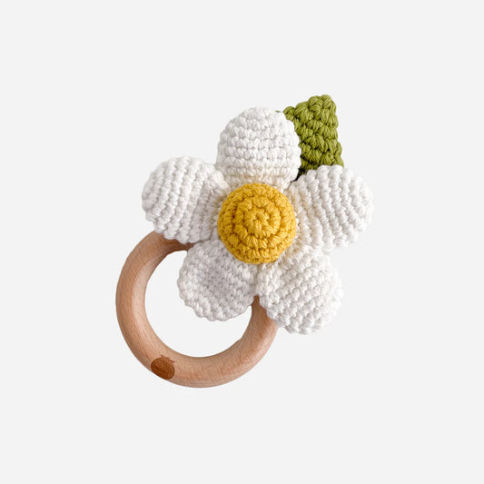Teether Flower White Cotton Crochet Rattle