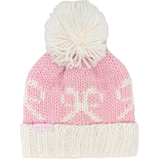 White, Pink Bow - Beanie - Kids