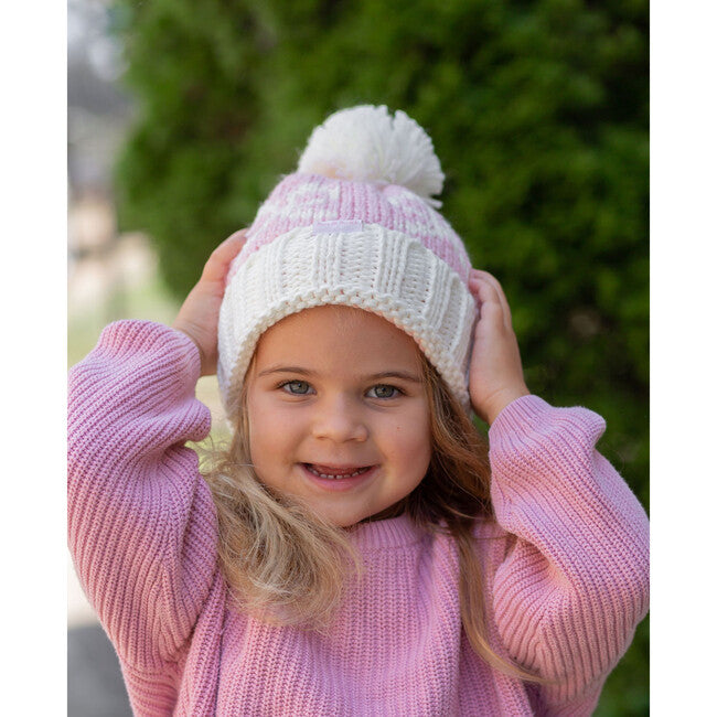 White, Pink Bow - Beanie - Kids
