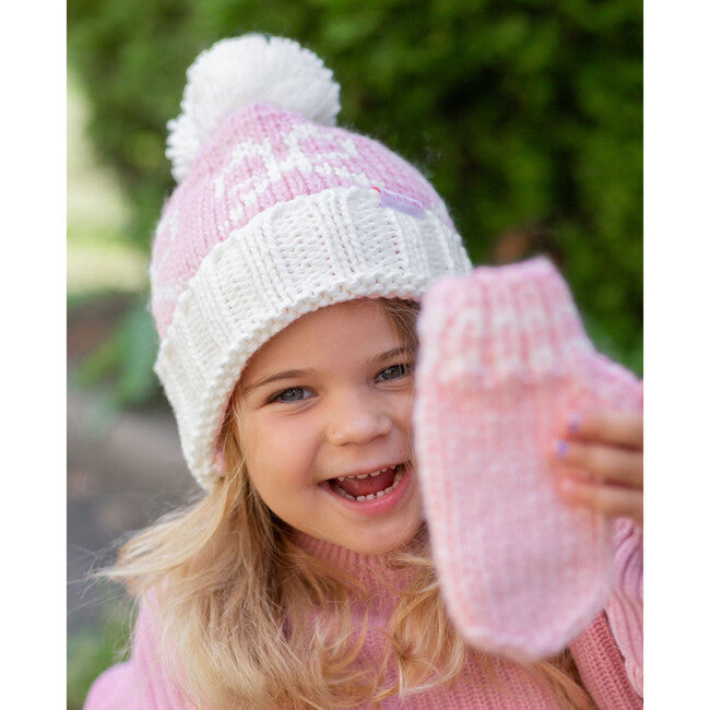 White, Pink Bow - Beanie - Kids