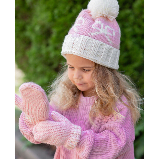 White, Pink Bow - Beanie - Kids
