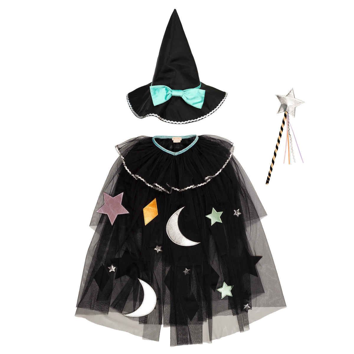 Tulle Applique Witch Cape, Hat, and Wand