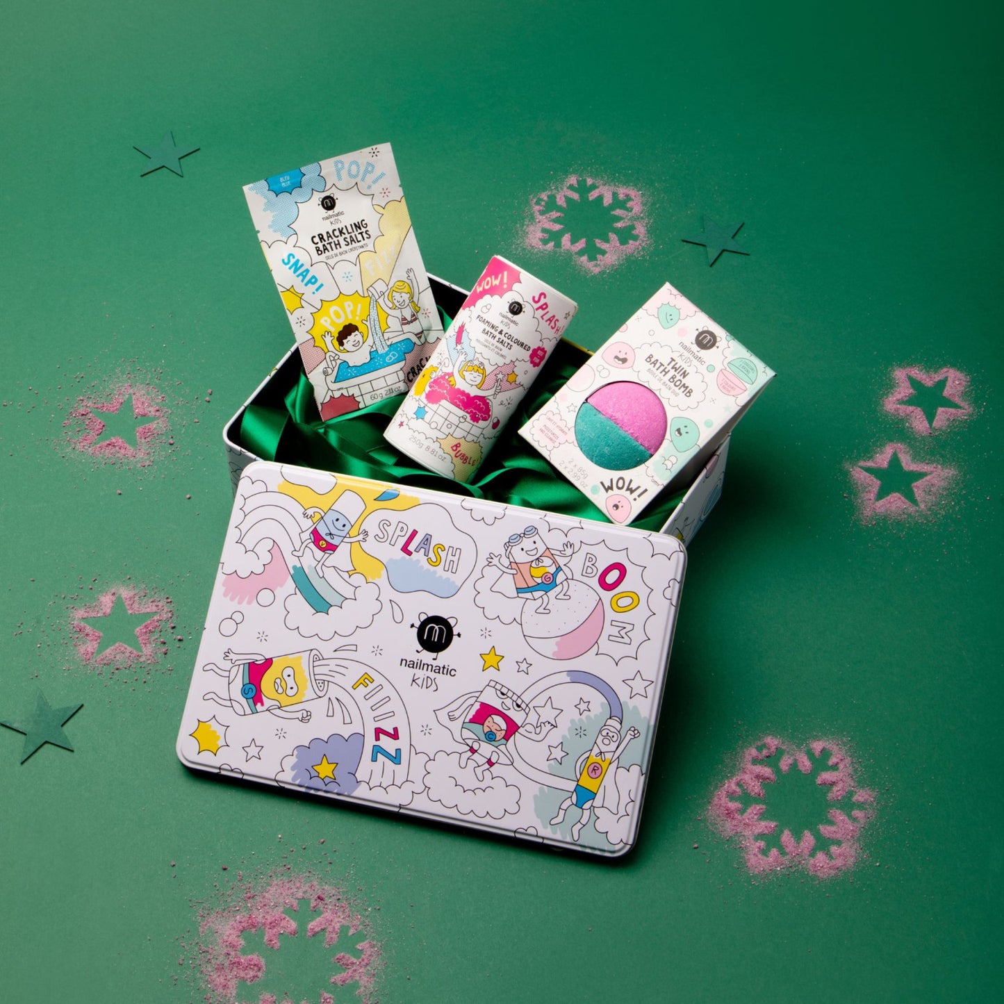 Splash Bath Box - Twin Bath Bomb, Crackling Bath Salts, Foaming and Colored Bath Salts