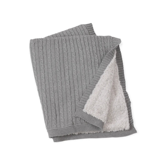 Organic Sherpa/Cable Baby Blanket, Grey