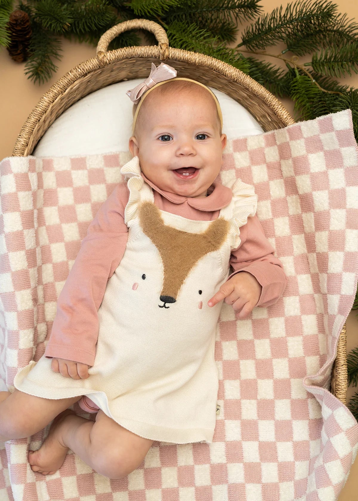 Terry Knit Baby Blanket - Blush Check