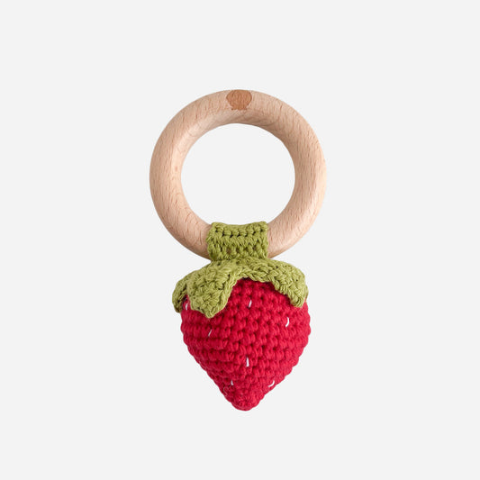 Teether Strawberry Red Cotton Crochet Rattle