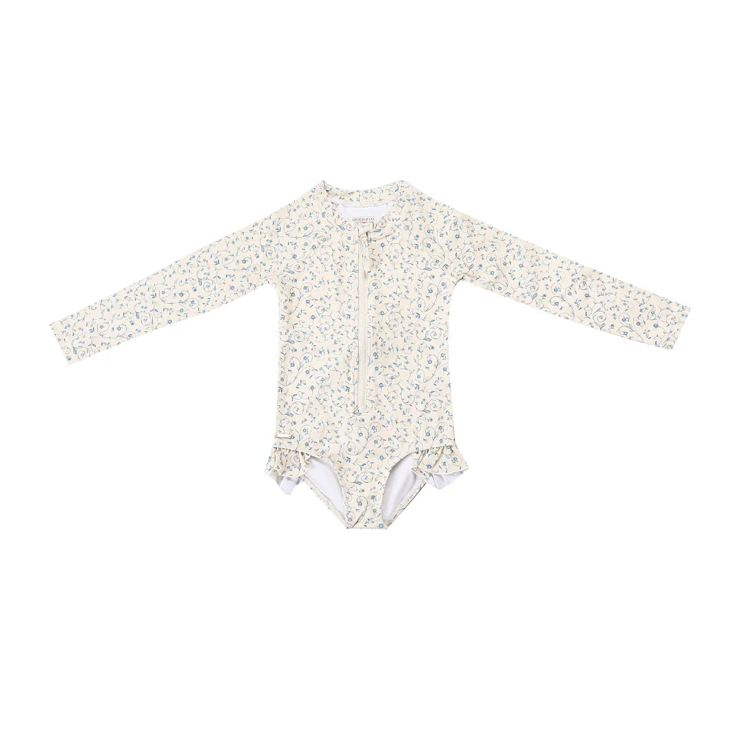 Long Sleeve Rashguard Ruffle Swimsuit