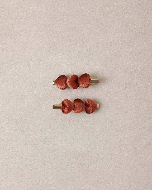 Velvet Heart Clips - Red