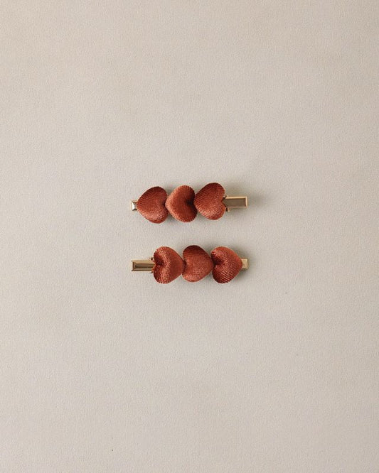 Velvet Heart Clips - Red