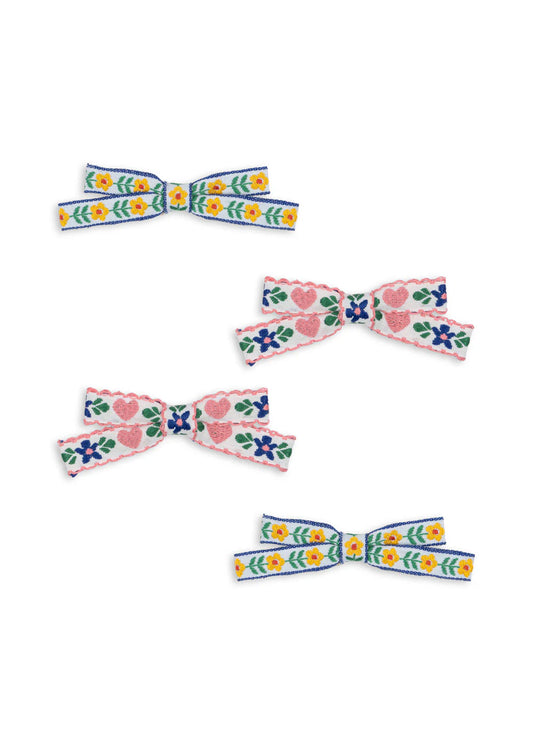 4 Pack Mini Bow Hair Clips - White/Rose